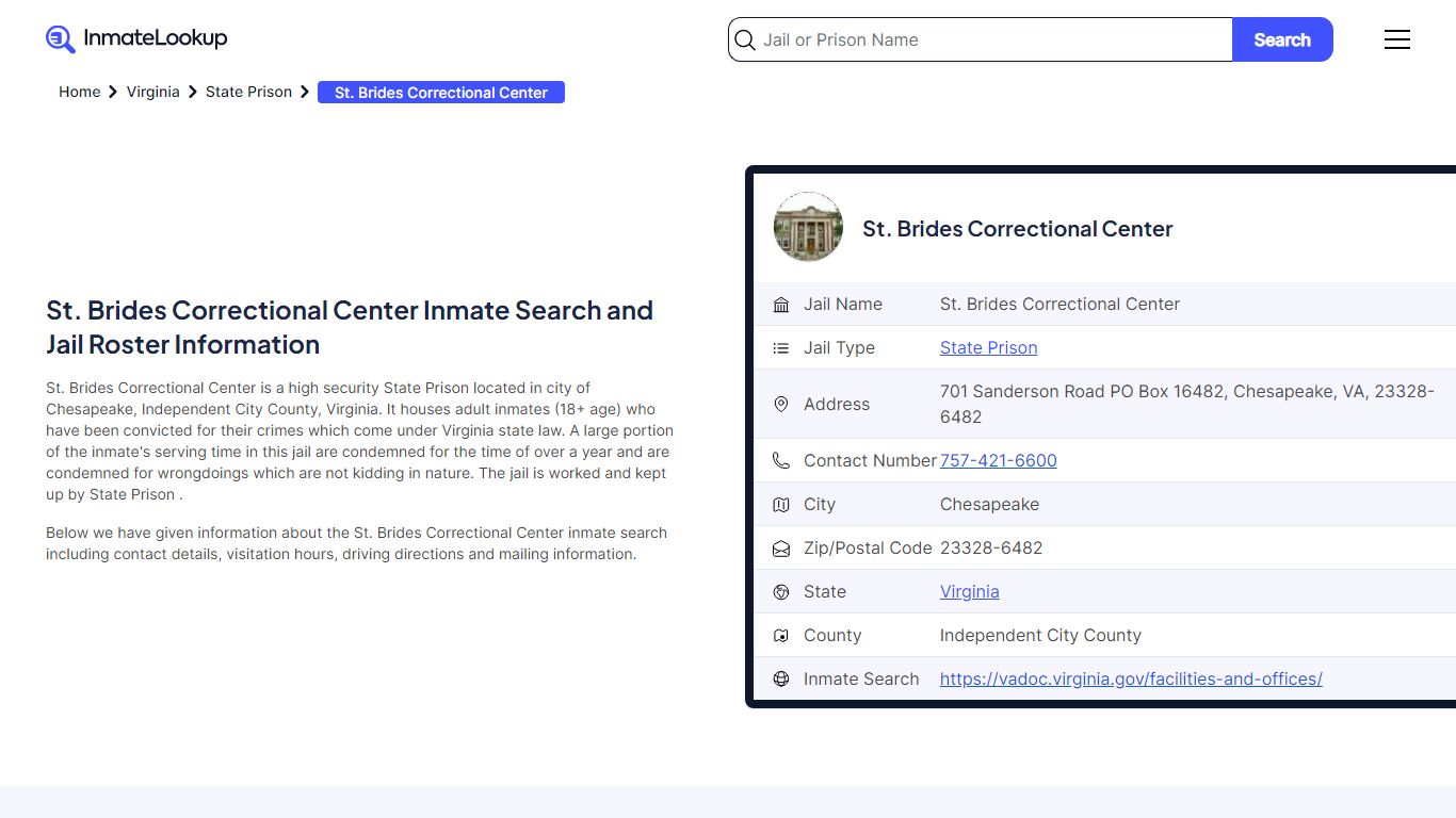 St. Brides Correctional Center Inmate Search, Jail Roster, Bookings ...