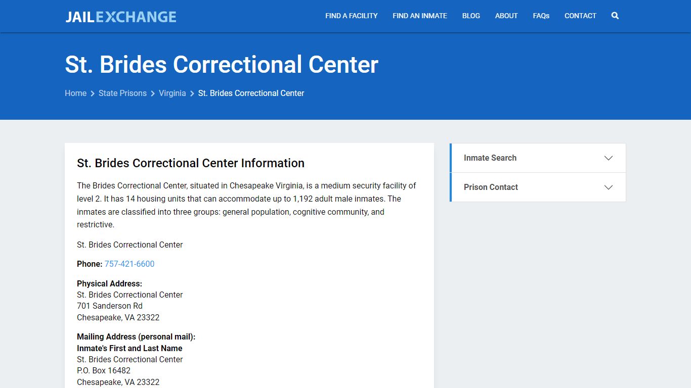 St. Brides Correctional Center Inmate Search, VA - Jail Exchange