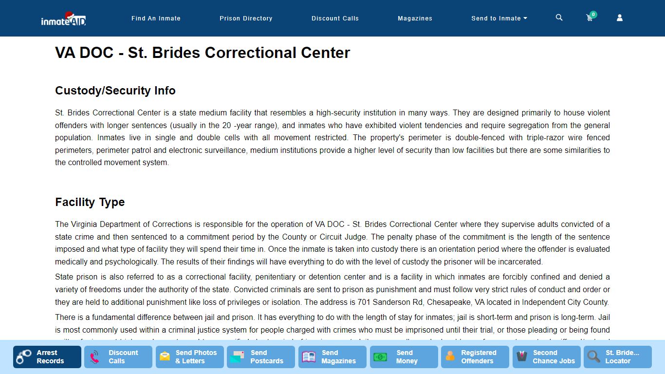 VA DOC - St. Brides Correctional Center - InmateAid