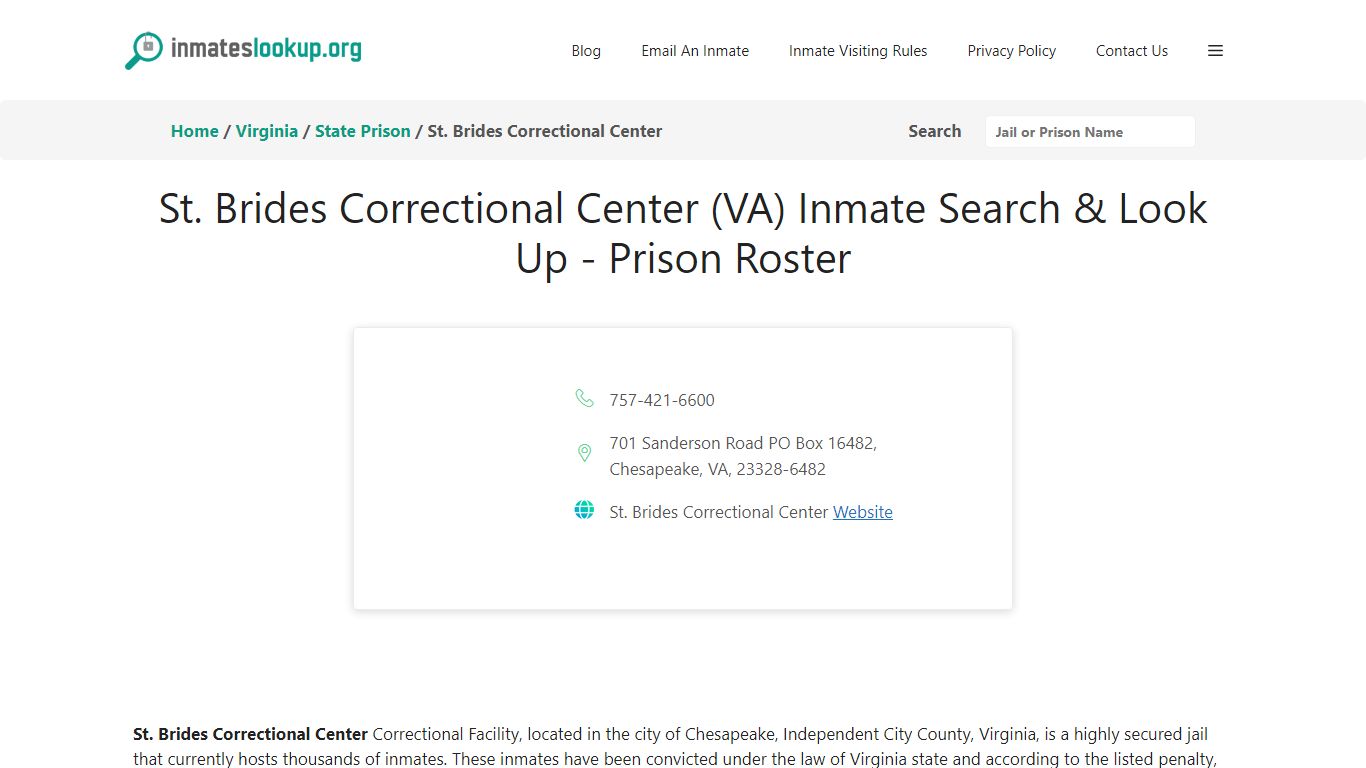 St. Brides Correctional Center (VA) Inmate Search & Look Up - Inmate Lookup